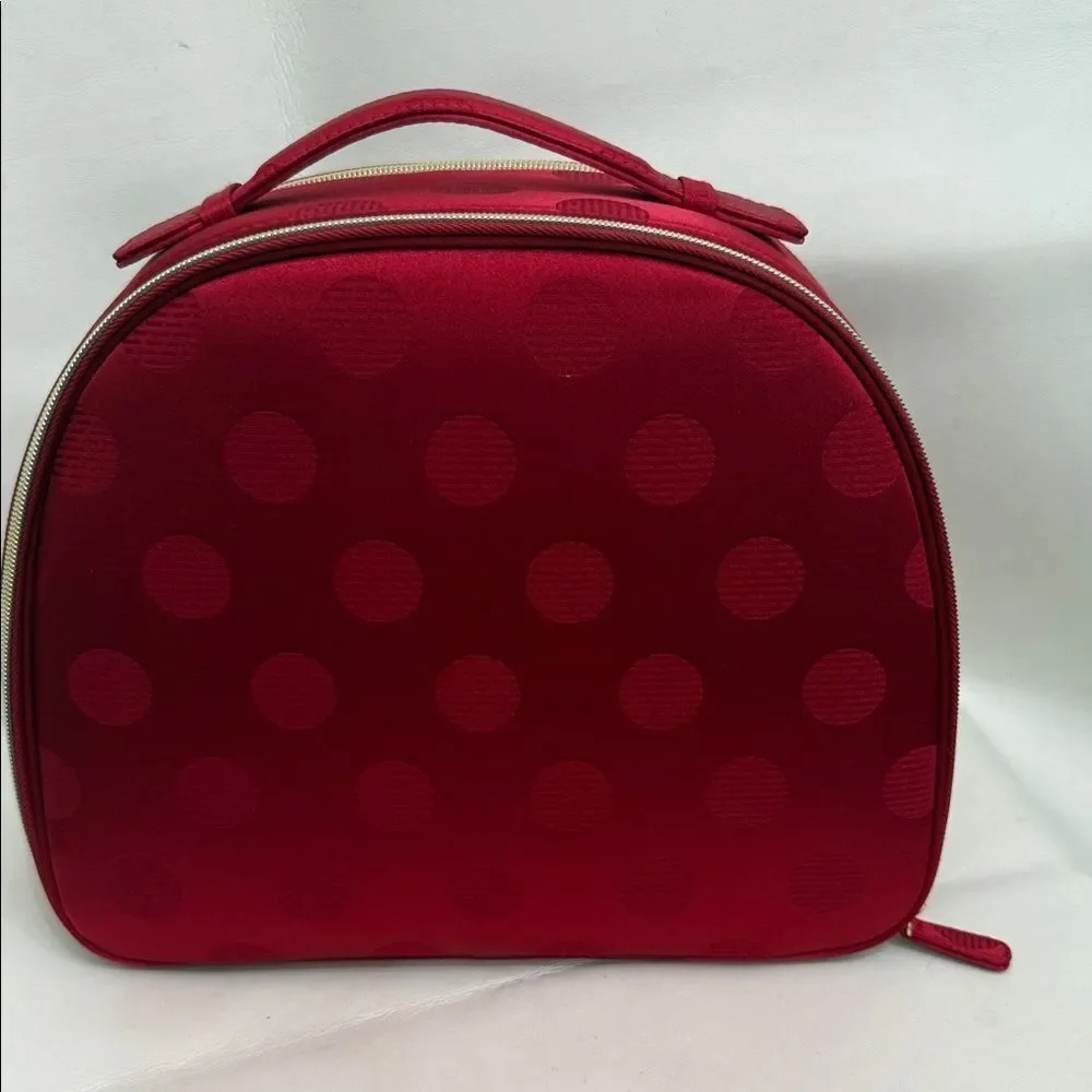 Estee Lauder Vibrant Red Dot Gold Hardware Cosmetic Makeup Travel Storage Bag